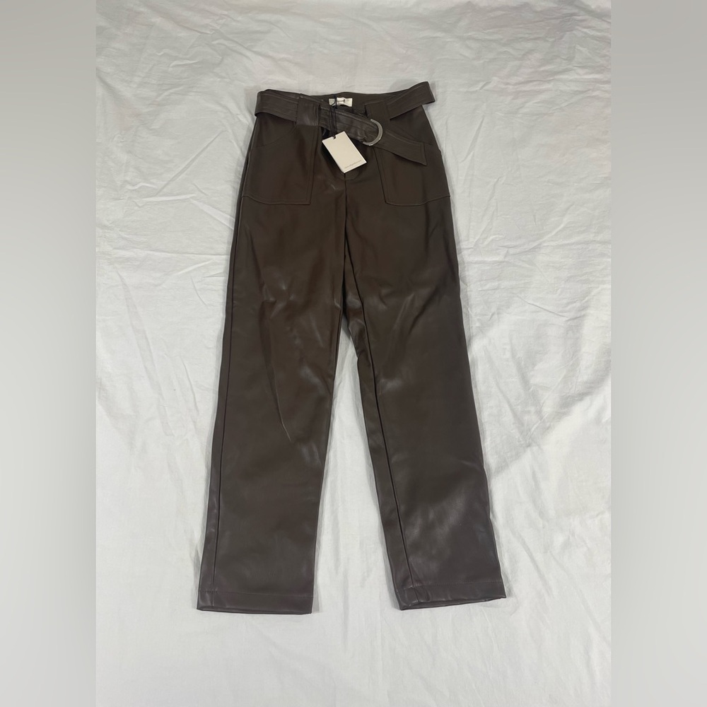 NWT Elan Women Brown Polyurethane Skinny Pants Size S